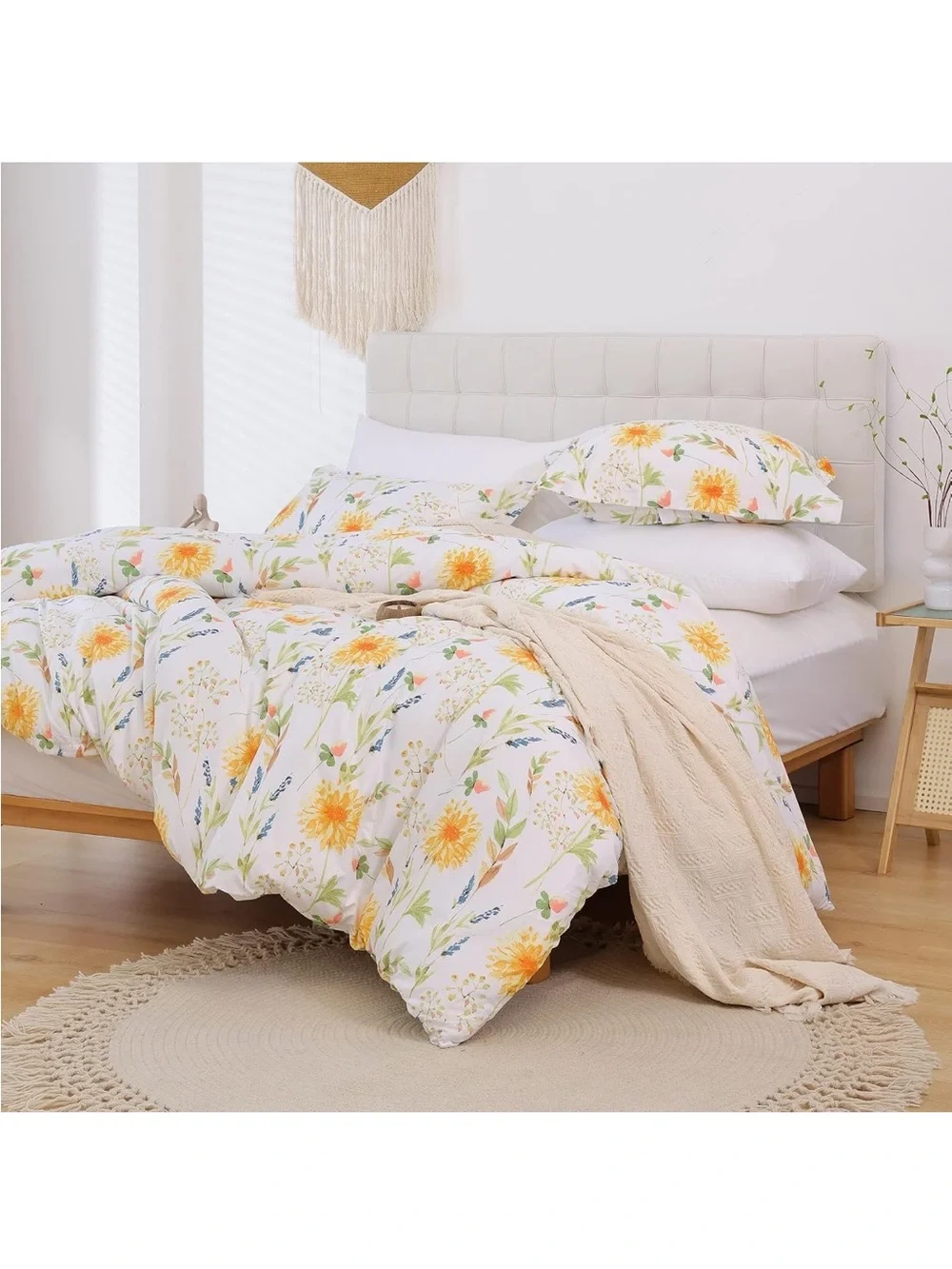 NEW JSD Yellow Floral Printed 3-piece Duvet Cover Set. Botanical. King